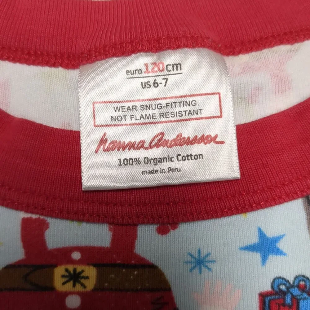 Hanna Andersson Blue Red Santa Organic Cotton Pajamas - Size 120 6/7